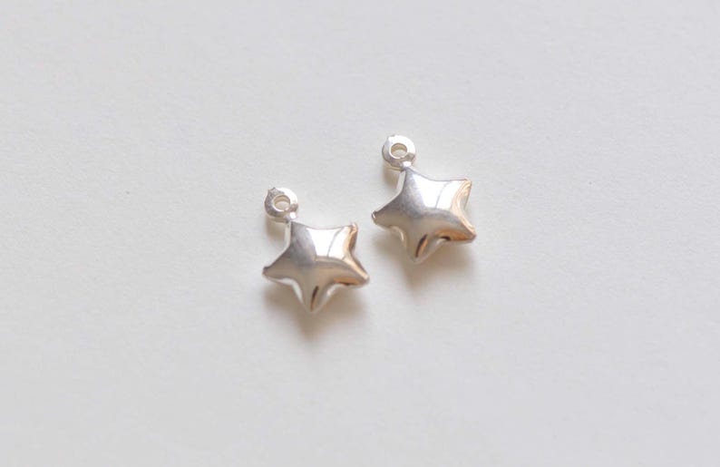 2 pcs Polished 925 Sterling Silver 3D Star Charms 9mm