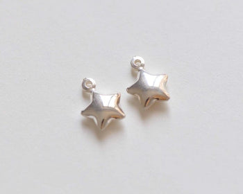 2 pcs Polished 925 Sterling Silver 3D Star Charms 9mm