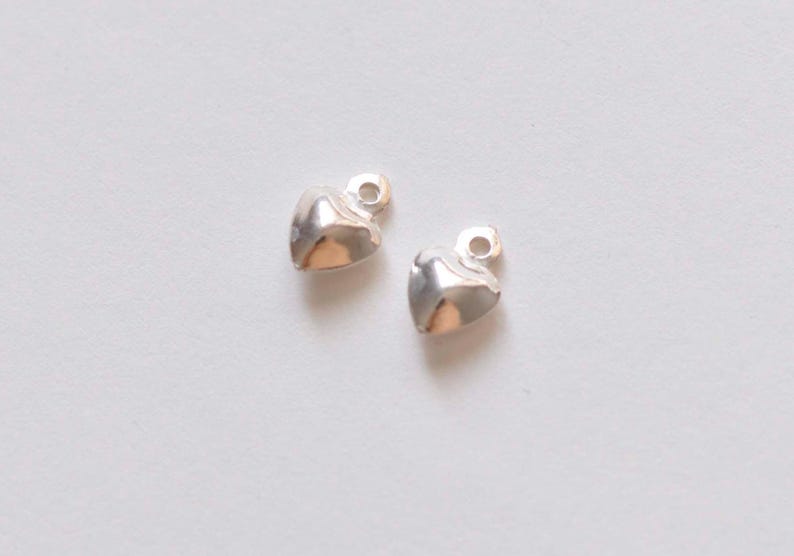 2 pcs Polished 925 Sterling Silver 3D Heart Charms 6mm