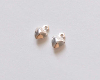 2 pcs Polished 925 Sterling Silver 3D Heart Charms 6mm
