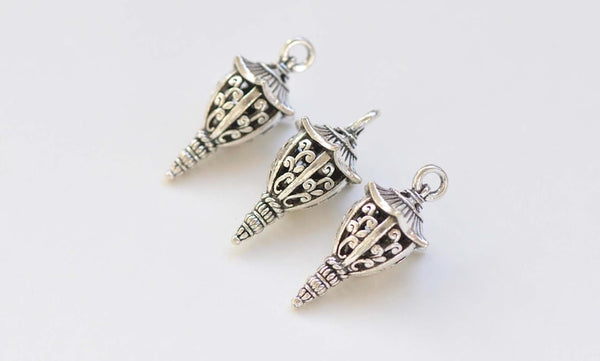 6 pcs of Antique Silver 3D Filigree Lantern Pendant Charms 11x31mm