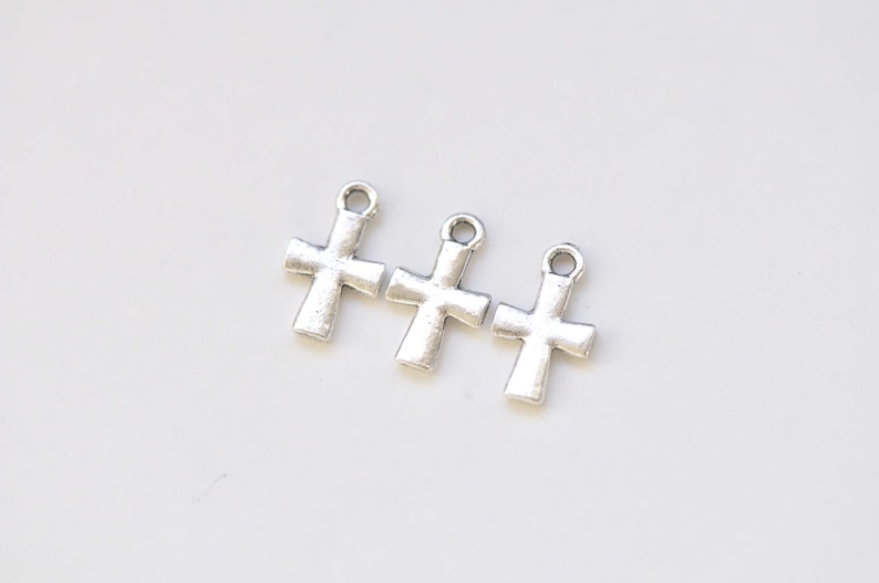 50 pcs of Antique Silver Small Cross Charms 8.5x14mm