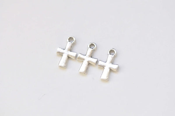 50 pcs of Antique Silver Small Cross Charms 8.5x14mm