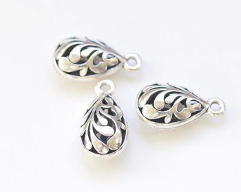 10 pcs Antique Silve 3D Filigree Drop Teardrop Charms 13x21mm