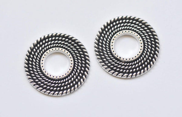 10 pcs Antique Silver Coiled Round Ring Pendant Charms 27mm