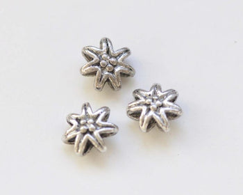20 pcs Antique Silver Rondelle Flower Beads 9x9mm A5084