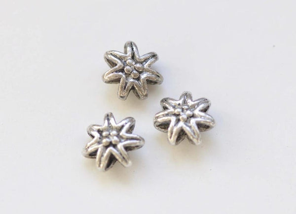 20 pcs Antique Silver Rondelle Flower Beads 9x9mm A5084