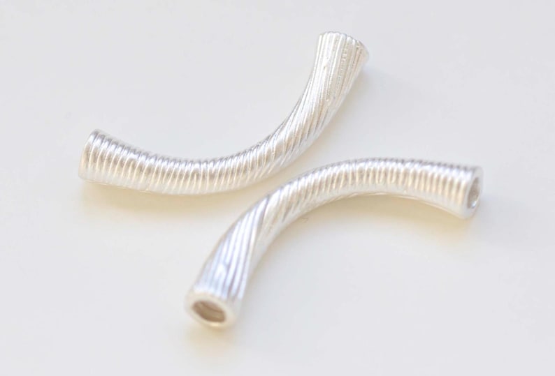 2 pcs S999 Sterling Silver Textured Curved Tubes 42mm