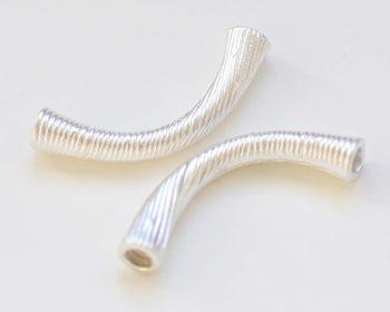 2 pcs S999 Sterling Silver Textured Curved Tubes 42mm