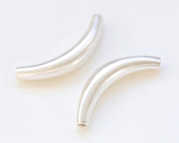 2 pcs S999 Sterling Silver Smooth Curved Tubes 44mm