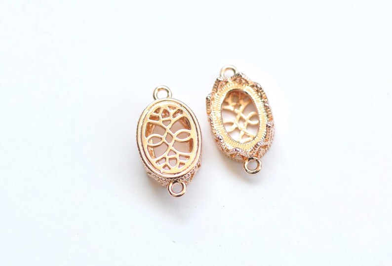 4 pcs Shiny Gold Tone Brass Oval Filigree Flower Base Settings Connector Match 10x14mm Cameo