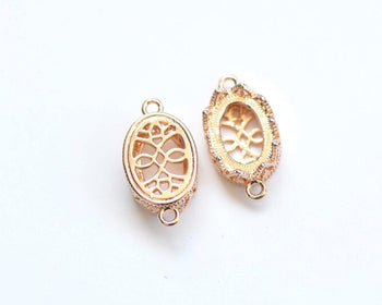 4 pcs Shiny Gold Tone Brass Oval Filigree Flower Base Settings Connector Match 10x14mm Cameo