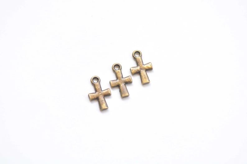 50 pcs of Antique Bronze Small Cross Charms 8.5x14mm