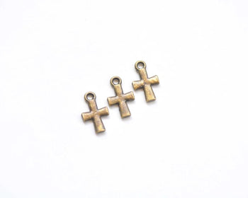 50 pcs of Antique Bronze Small Cross Charms 8.5x14mm