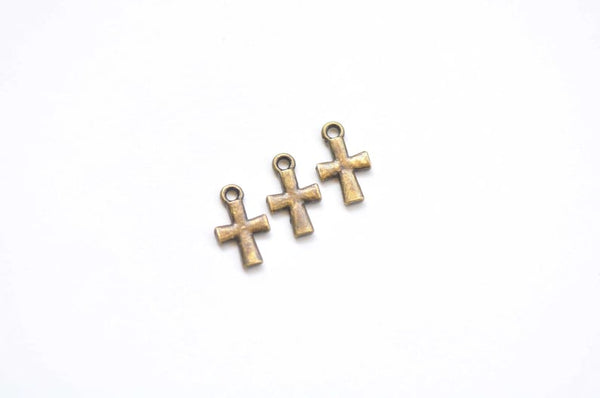 50 pcs of Antique Bronze Small Cross Charms 8.5x14mm
