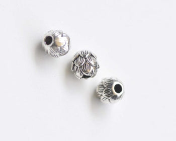 30 pcs Antique Silver Round Lotus Flower Beads 7mm