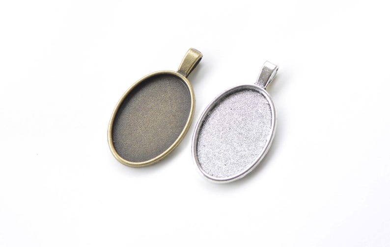 Antique Bronze/Silver Oval Pendant Tray Base Settings Bezel Blanks 20x30mm Set of 10
