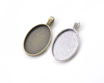 Antique Bronze/Silver Oval Pendant Tray Base Settings Bezel Blanks 20x30mm Set of 10