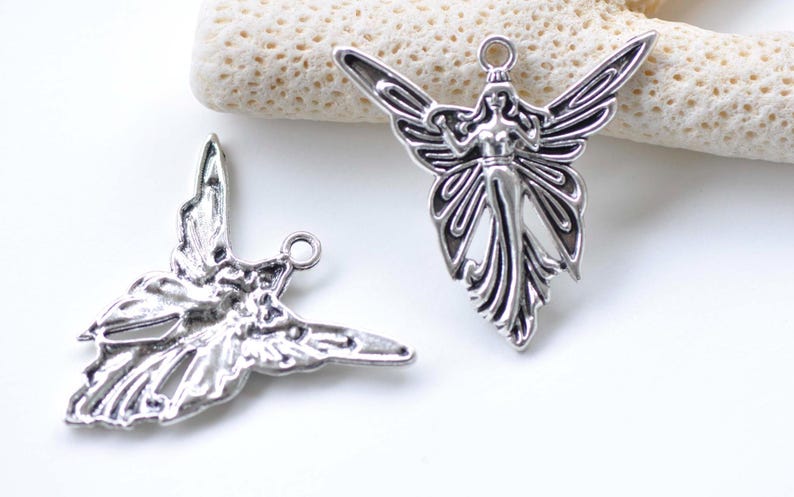 10 pcs of Antique Silver Large Butterfly Fairy Charms 37x38mm