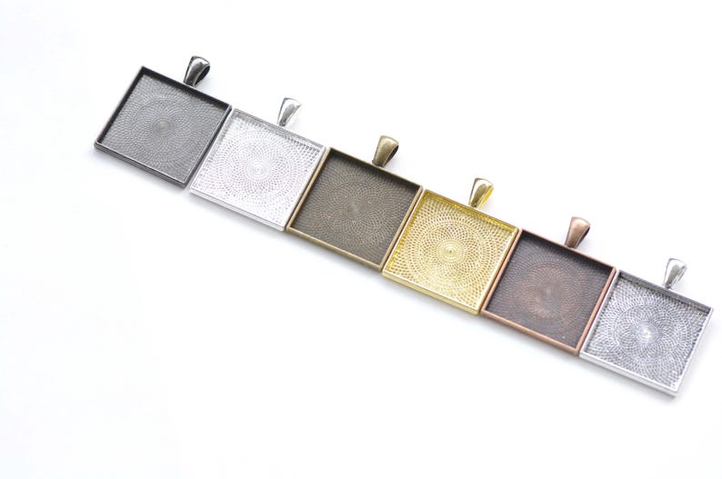 5 pcs Square Cabochon Base Pendants Match 25x25mm Cameo Pick Color