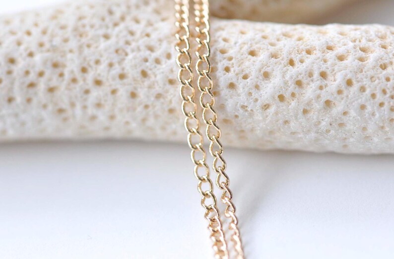 6.6ft (2m) of 18K Champagne Gold Curb Chain Soldered Links Size 1.8mm