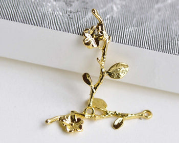 Gold Tree Branch Charms Pendants 13x41mm Set of 10 A3373