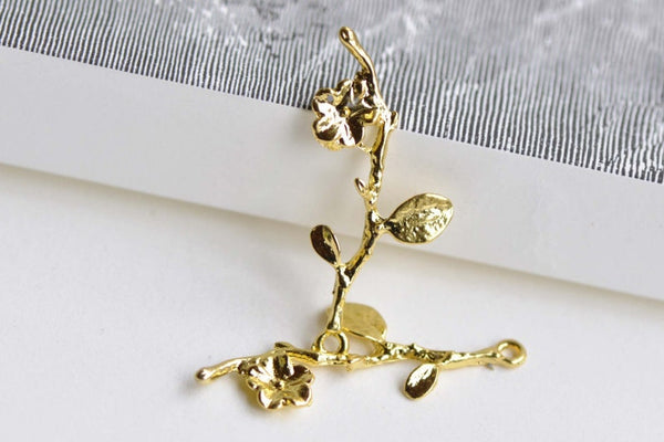 Gold Tree Branch Charms Pendants 13x41mm Set of 10 A3373