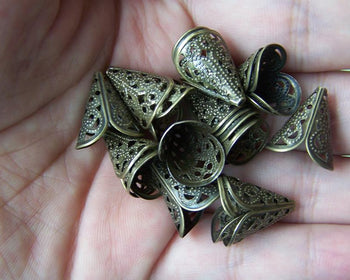 Accessories - 100 Pcs Antiqued Bronze Filigree Cone Bead Caps 16x16mm A2716