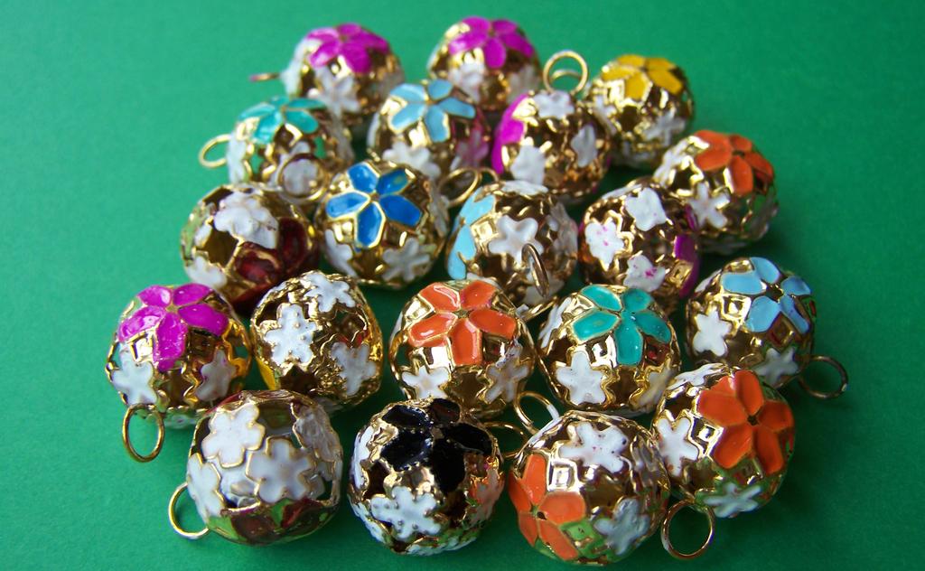 Accessories - 10 Pcs Cloisonne Enamel Bell Charms Assorted Color 14mm A2731