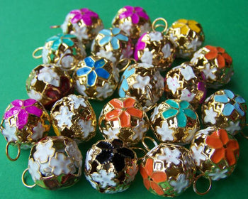 Accessories - 10 Pcs Cloisonne Enamel Bell Charms Assorted Color 14mm A2731