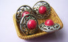 10 pcs Antique Silver Red Coral Buttons Charms  18mm A1688
