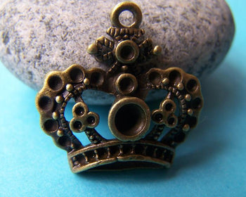 10 pcs Antique Bronze Crown Pendants Charms 22x23mm A777