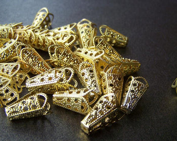 Accessories - 100 Pcs Gold Plated Filigree Bead Caps 10x16mm A2042