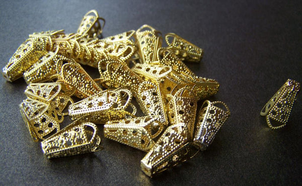 Accessories - 100 Pcs Gold Plated Filigree Bead Caps 10x16mm A2042