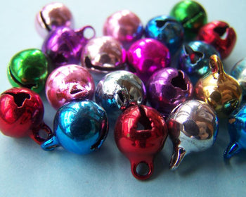 50 pcs of Metal Painted Bell Charms Mixed Color 8mm A3855