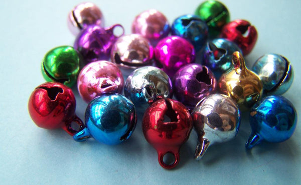 50 pcs of Metal Painted Bell Charms Mixed Color 8mm A3855