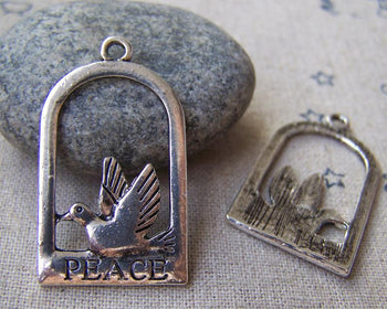 Accessories - 10 Pcs Of Antique Silver Filigree Peace Bird Charms  20x35mm A4942