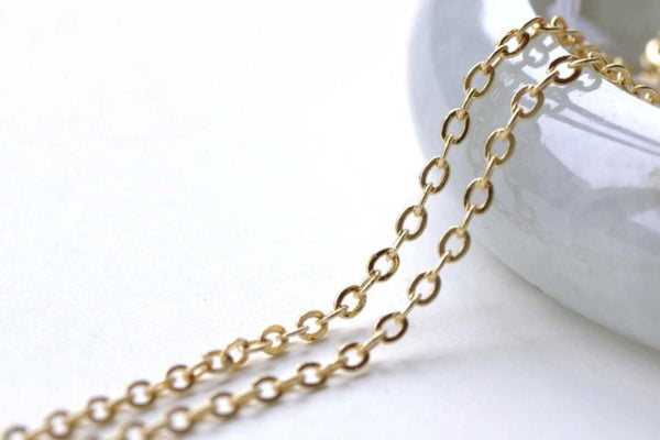 Anti Tarnish 16K Gold Flat Link Oval Cable Chain 1.5mm A7804