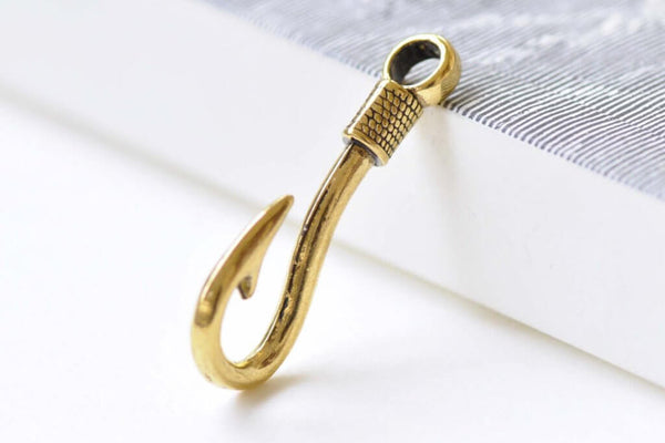 10 pcs Antique Gold Fish Hook Charms Large Hole Hook Pendants A8521