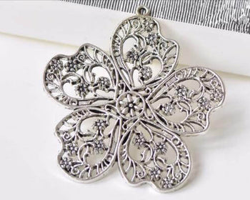 4 pcs Antique Silver Cut Out Large Flower Charms Pendants A4890