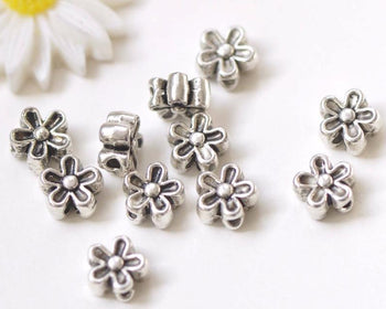 50 pcs of Antique Silver Rondelle Rose Flower Beads   7mm A2774