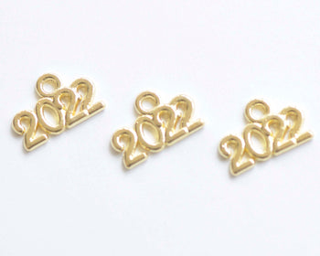 30 pcs Shiny Gold New Year 2022 Charms 10x13mm
