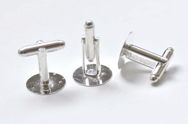 Silver Cuff Link Cufflink Blanks 15mm Pad Set of 10  (5 Pairs)  A7938