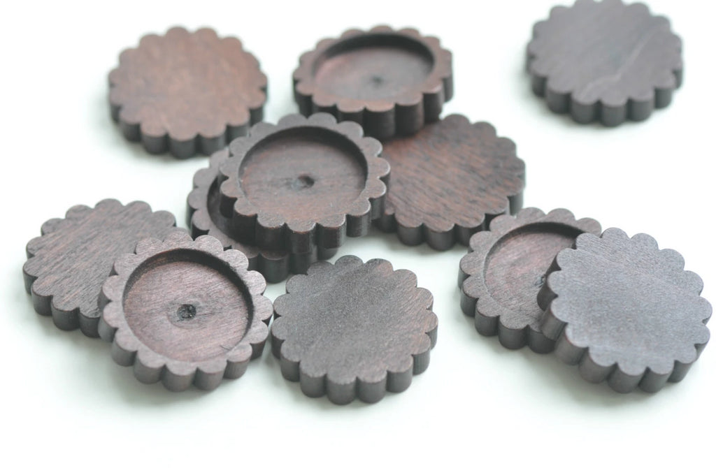 10 pcs Flower Edge Brown Wood Pendant Tray Bezel Setting Blanks A1492