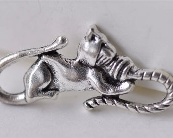 Antique Silver Cat Connector Wool Ball Charms Set of 10 A7910