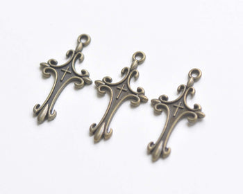 Fancy Cross Charms Antique Bronze Royal Pendants Set of 10 A7742