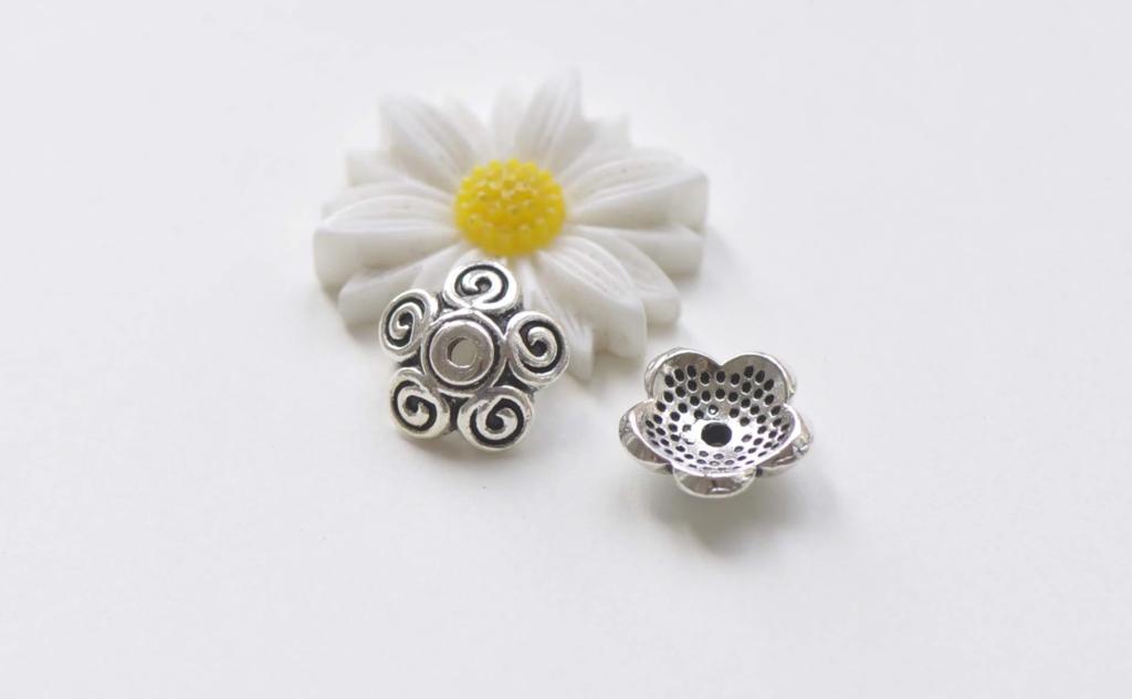 20 pcs Antique Silver Textured Coil Flower Bead Caps A961