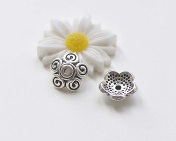 20 pcs Antique Silver Textured Coil Flower Bead Caps A961