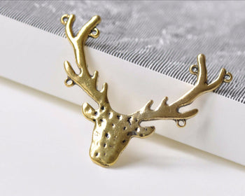 Supplies - Antique Gold Antler Deer Head Horn Charms Pendants Connector