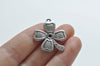 Antique Silver Lucky Flower Four-Leaf Clover Charms Set of 10